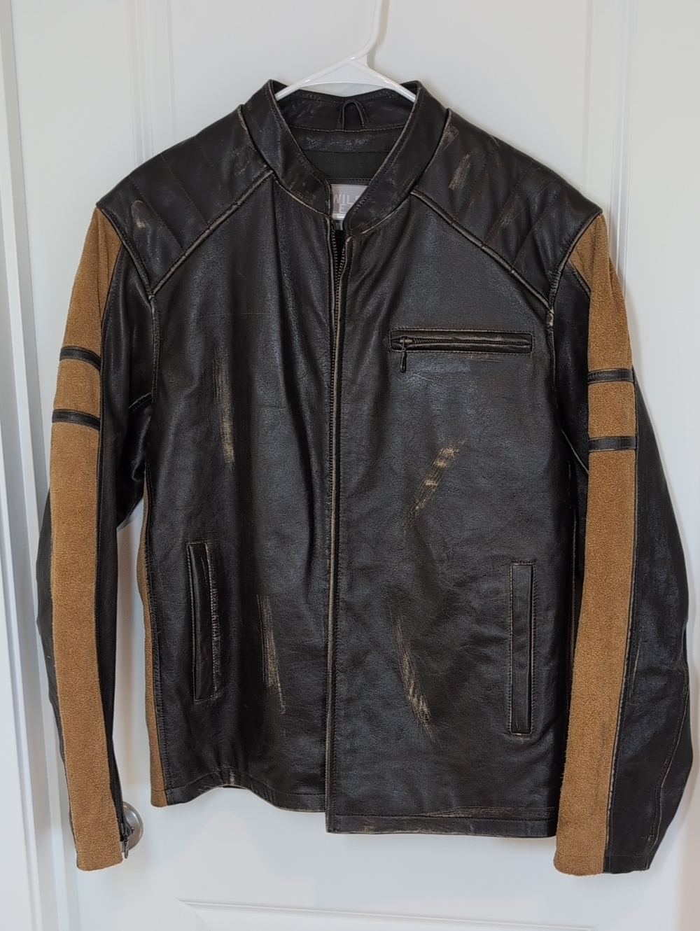 Wilsons M. Julian Leather Jacket with Brown Sleeve Panels